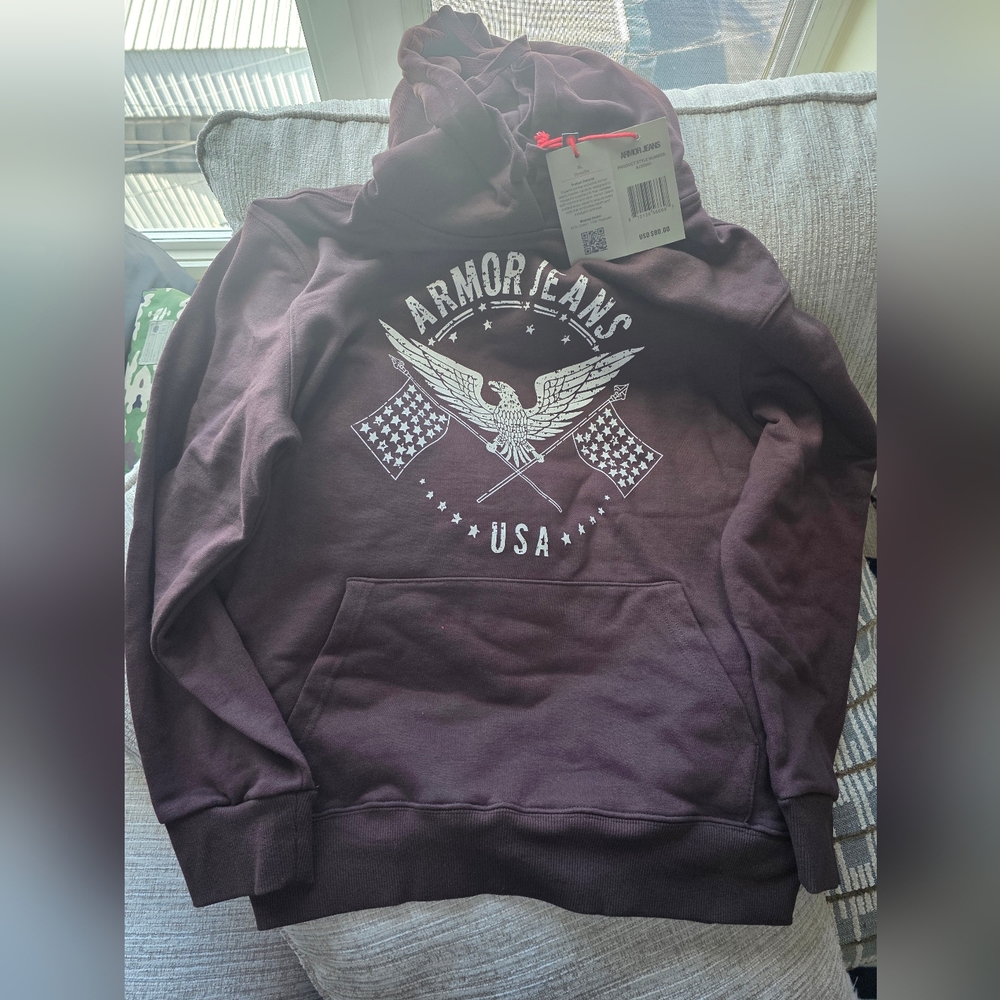 Brand New XL Armor Jeans Men's Maroon Graphic Hoodie